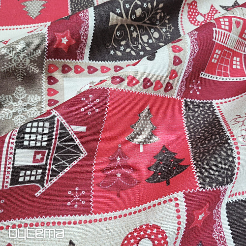 Christmas decorative fabric CHRISTMAS GIFT red-gray