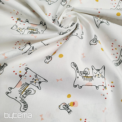 Cotton fabric CAT WITH BIRD