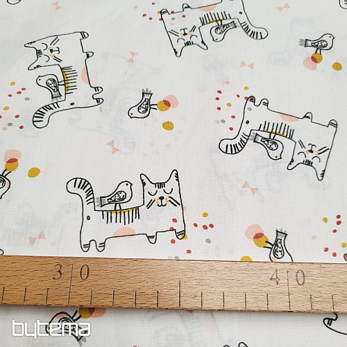 Cotton fabric CAT WITH BIRD