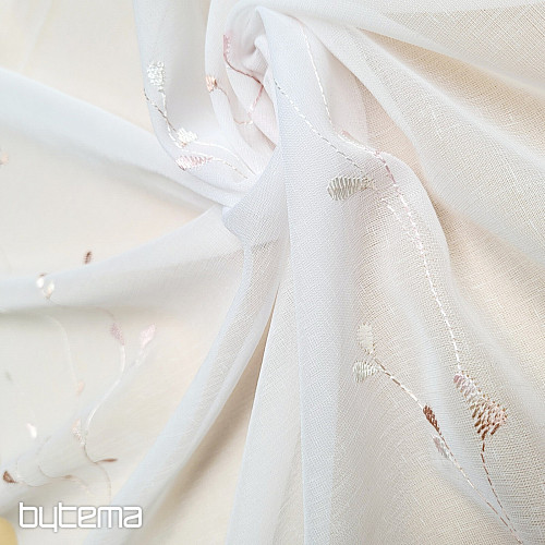 Modern embroidered curtain GERSTER 11545 white - coral