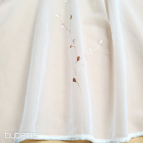 Modern embroidered curtain GERSTER 11545 white - coral