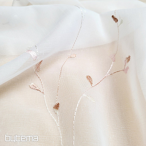 Modern embroidered curtain GERSTER 11545 white - coral