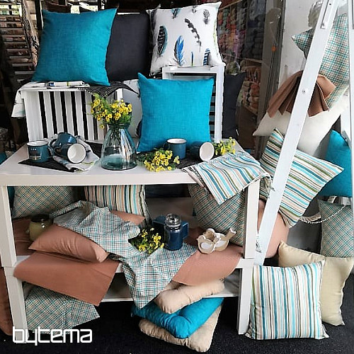 Decorative cushion cover EUGEN STRIP turquoise-brown