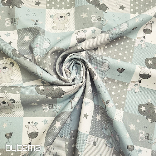 Cotton fabric BABY ZOO blue