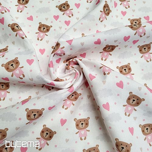 Cotton fabric LOVE BEAR pink