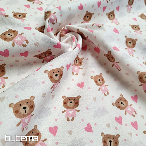 Cotton fabric LOVE BEAR pink