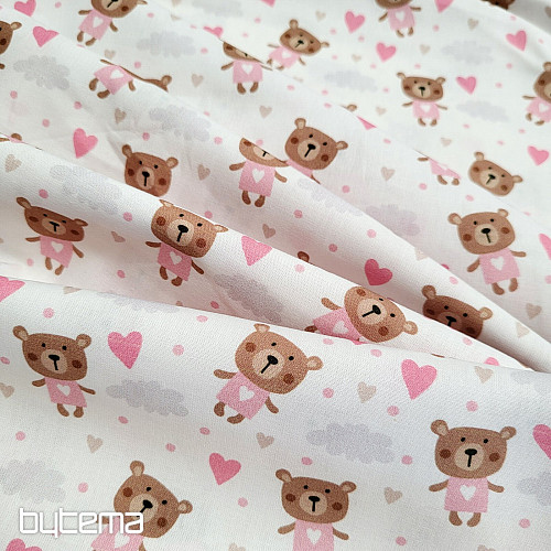 Cotton fabric LOVE BEAR pink