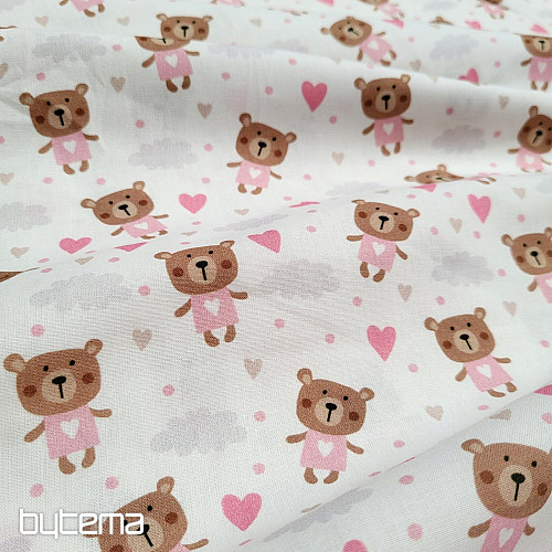 Cotton fabric LOVE BEAR pink