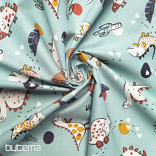 Cotton fabric DINOSAURS menthol