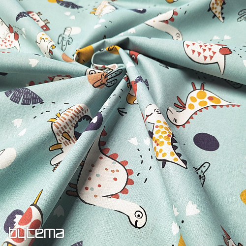Cotton fabric DINOSAURS menthol