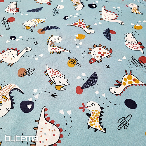 Cotton fabric DINOSAURS menthol