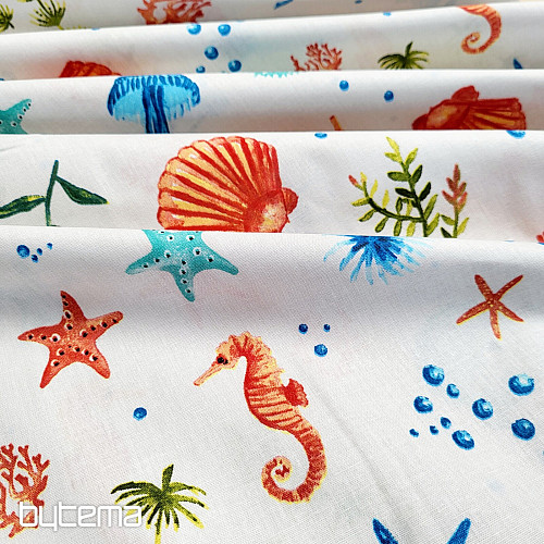 Cotton fabric SEAFOOD white