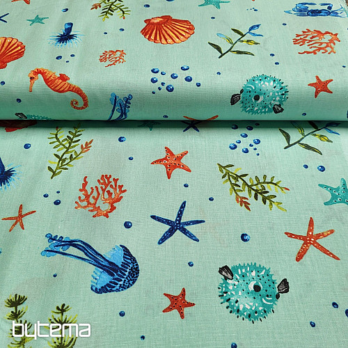 Decorative fabric SEAFOOD turquoise