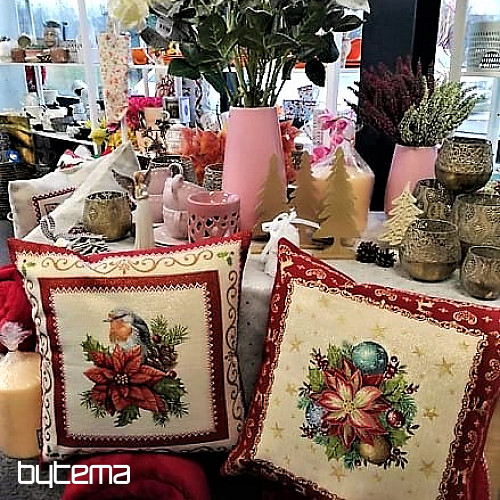 Christmas tapestry pillowcase BIRD IN A FRAME
