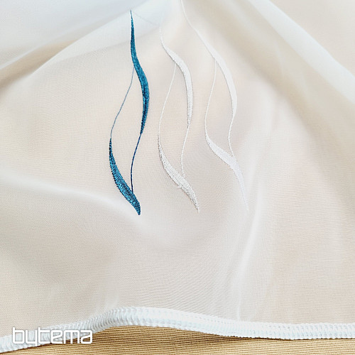 Modern embroidered curtain white - dark turquoise GERSTER 195/0800