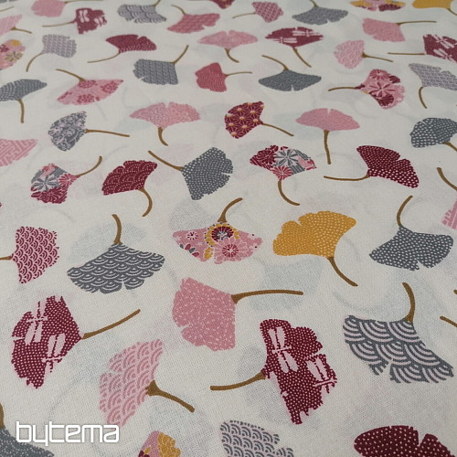 Cotton fabric GINKO leaves cream