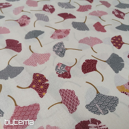Cotton fabric GINKO leaves cream