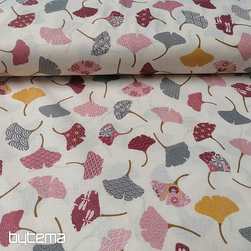 Cotton fabric GINKO leaves cream