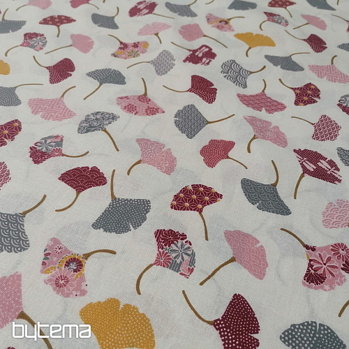 Cotton fabric GINKO leaves cream