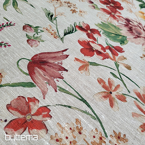 Linen fabric MEADOW FLOWERS