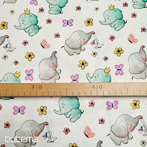 Childrens cotton satin ELEPHANTS digital print