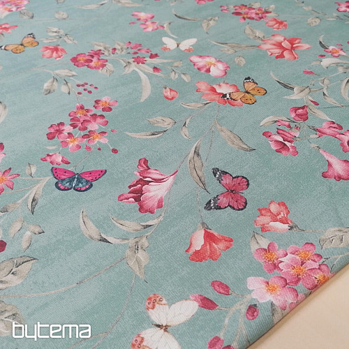 Decorative fabric FLOWERS turquoise
