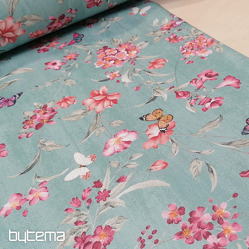 Decorative fabric FLOWERS turquoise