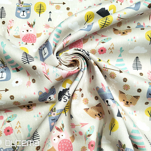 Children&#39;s cotton satin ANIMALS IN THE FOREST digital
