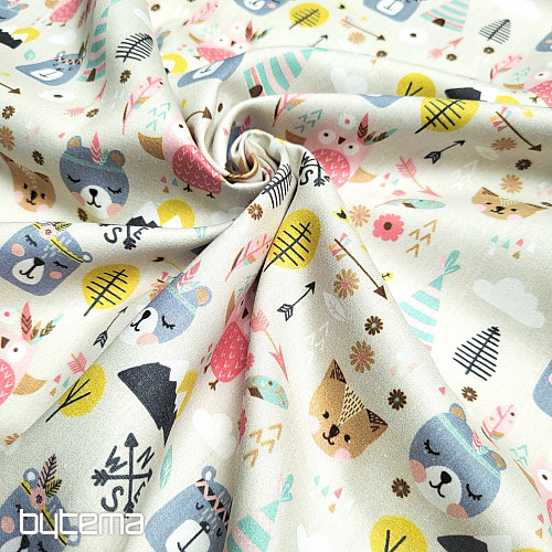Children&#39;s cotton satin ANIMALS IN THE FOREST digital