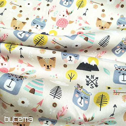 Children&#39;s cotton satin ANIMALS IN THE FOREST digital