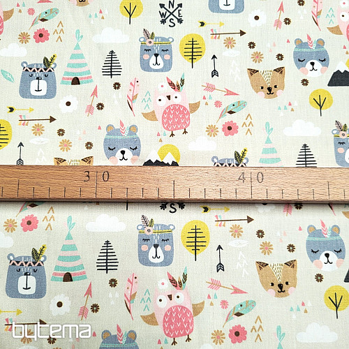 Children&#39;s cotton satin ANIMALS IN THE FOREST digital