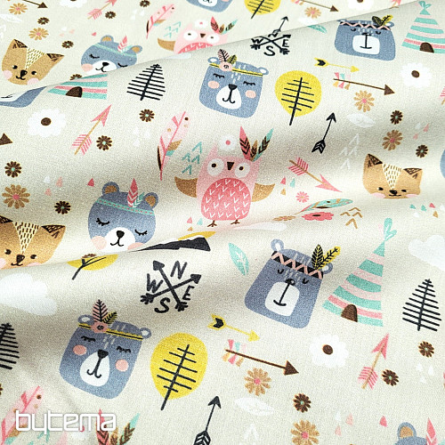 Children&#39;s cotton satin ANIMALS IN THE FOREST digital