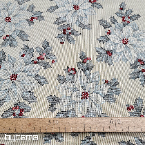 Decorative fabric CHRISTMAS POINSETTIA silver