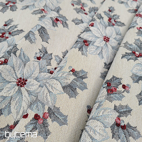 Decorative fabric CHRISTMAS POINSETTIA silver