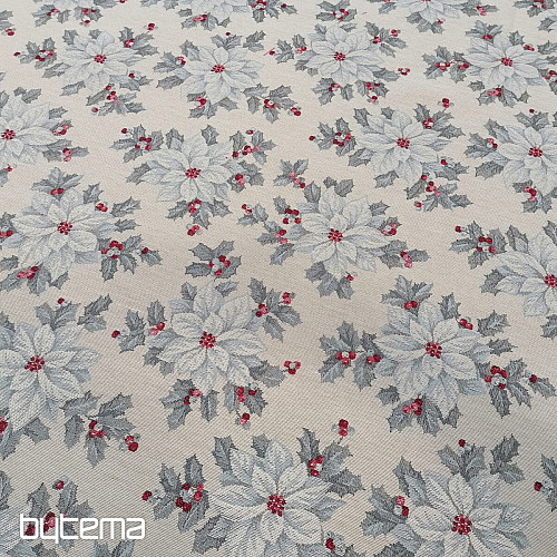 Decorative fabric CHRISTMAS POINSETTIA silver