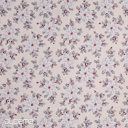 Decorative fabric CHRISTMAS POINSETTIA silver