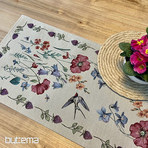 Tapestry tablecloth and scarf MEADOW WITH SWALLOW