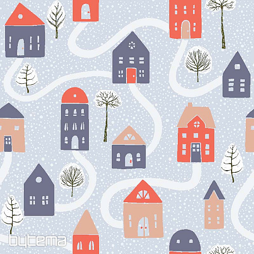 Decorative fabric  HOUSES blue