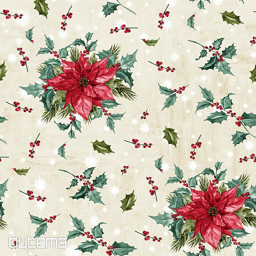 Christmas decorative fabric ROSES and HOLIDAY