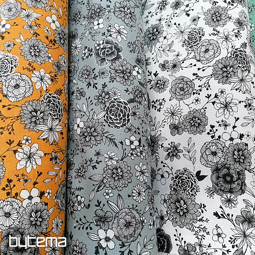 Cotton fabric FLOWERS FLORAL 4 gray