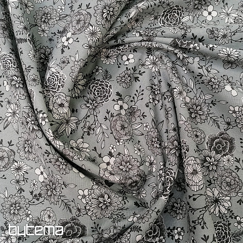Cotton fabric FLOWERS FLORAL 4 gray