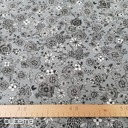 Cotton fabric FLOWERS FLORAL 4 gray