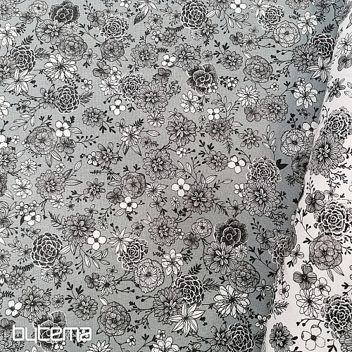 Cotton fabric FLOWERS FLORAL 4 gray