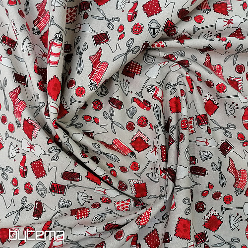 Cotton fabric SEWING WORKSHOP red