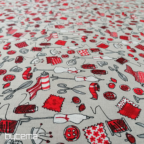 Cotton fabric SEWING WORKSHOP red