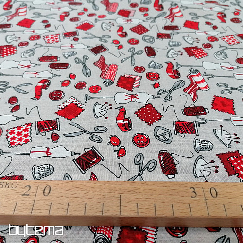 Cotton fabric SEWING WORKSHOP red