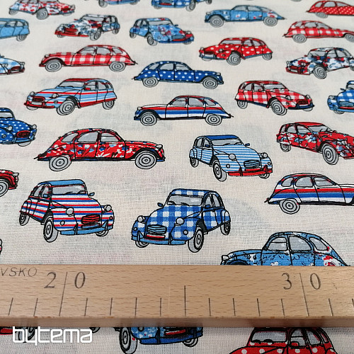 Cotton fabric CARS red-blue