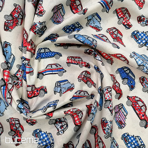 Cotton fabric CARS red-blue