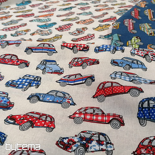 Cotton fabric CARS red-blue