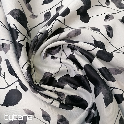Decorative fabric BLACK OUT LEAVES white-black